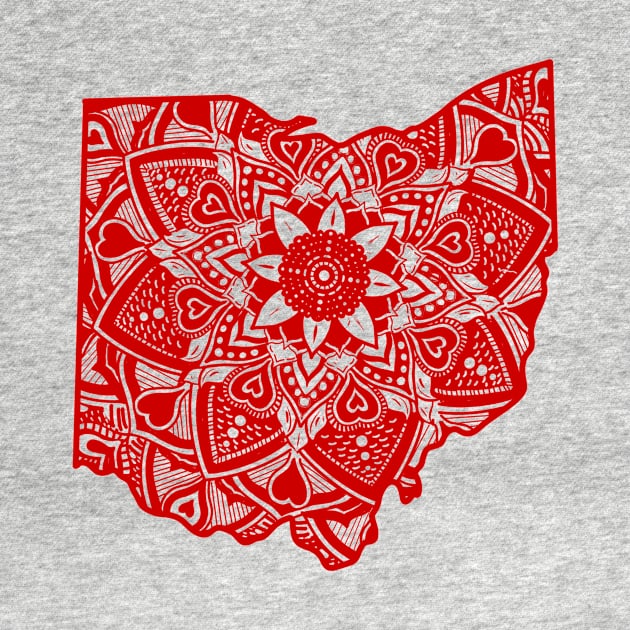 Red Ohio State Gift Mandala Yoga OH Art by Get Hopped Apparel